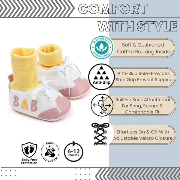 Baby Unisex Cotton Lace Booties (White,Peach)-BT5167