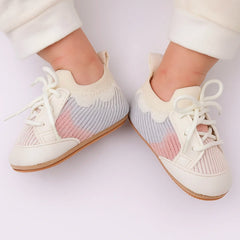 Baby Unisex Mesh Colorblock Lace-Up Booties (White)-BT5168
