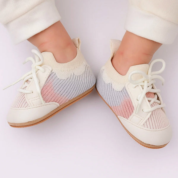 Baby Unisex Mesh Colorblock Lace-Up Booties (White)-BT5168