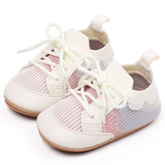 Baby Unisex Mesh Colorblock Lace-Up Booties (White)-BT5168