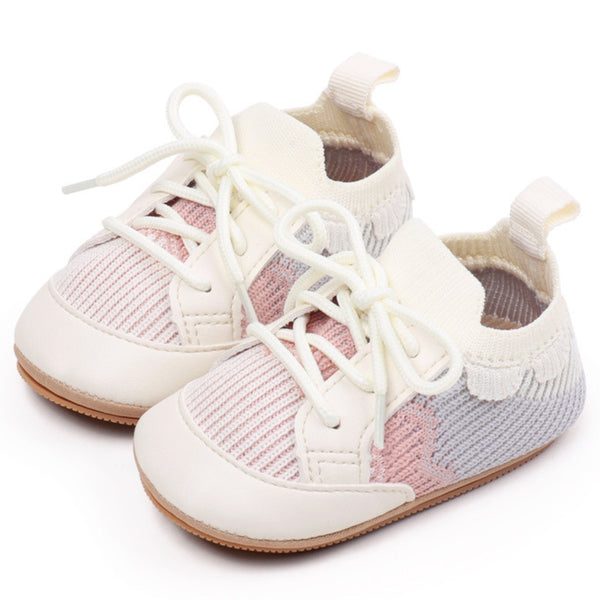 Baby Unisex Mesh Colorblock Lace-Up Booties (White)-BT5168