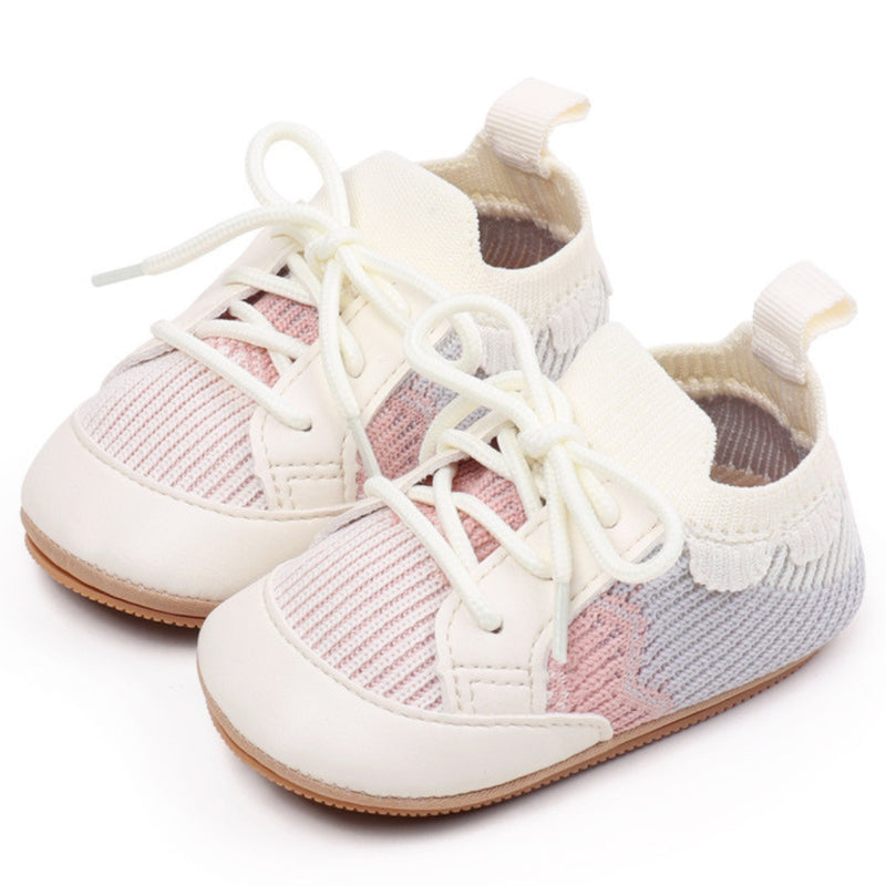 Baby Unisex Mesh Colorblock Lace-Up Booties (White)-BT5168