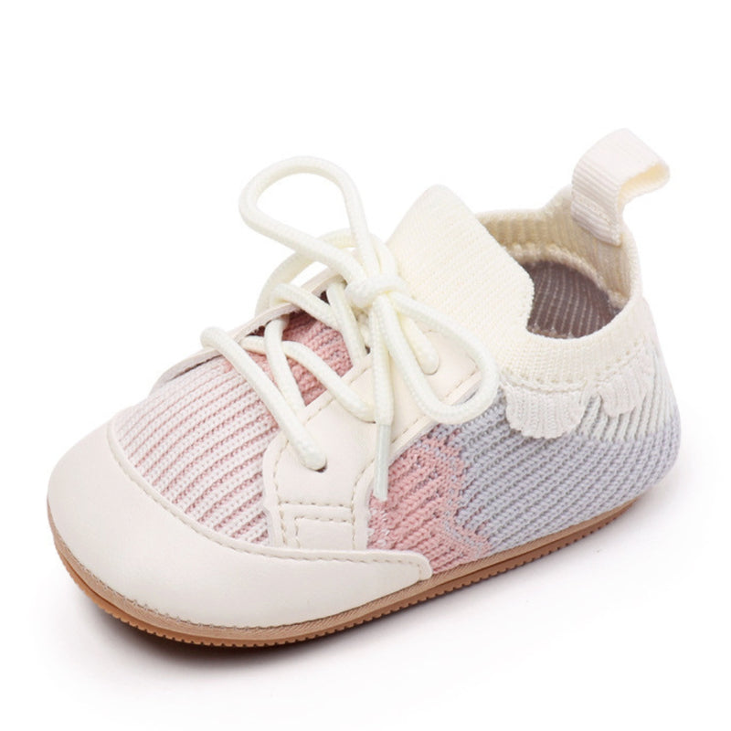 Baby Unisex Mesh Colorblock Lace-Up Booties (White)-BT5168