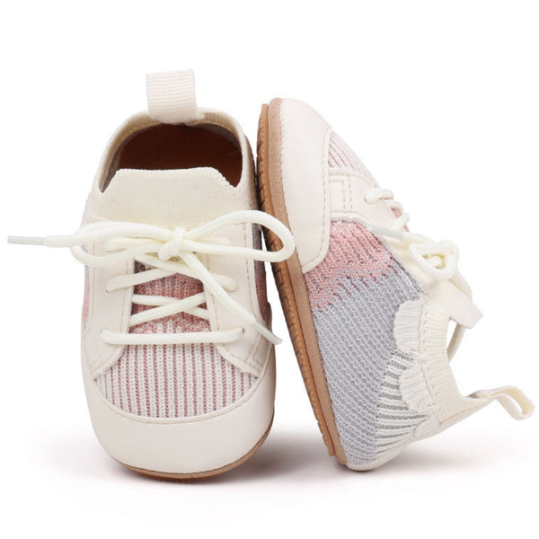 Baby Unisex Mesh Colorblock Lace-Up Booties (White)-BT5168