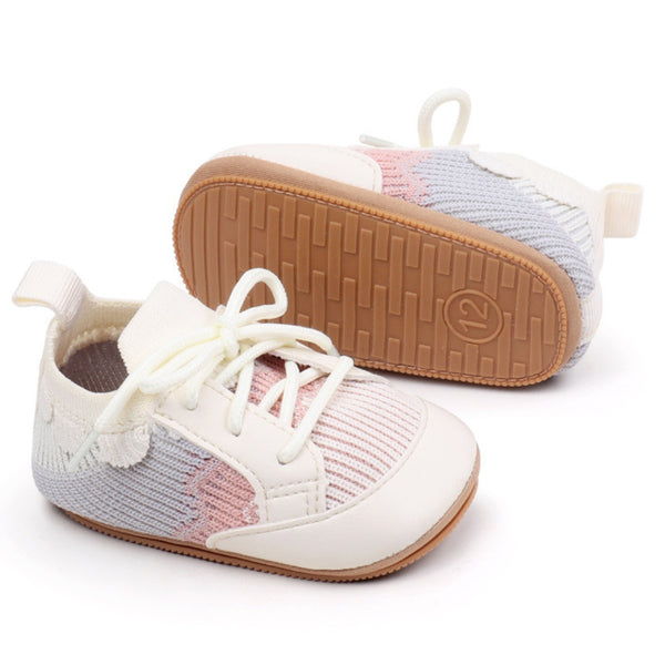 Baby Unisex Mesh Colorblock Lace-Up Booties (White)-BT5168