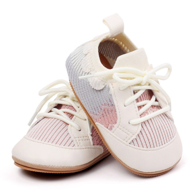 Baby Unisex Mesh Colorblock Lace-Up Booties (White)-BT5168