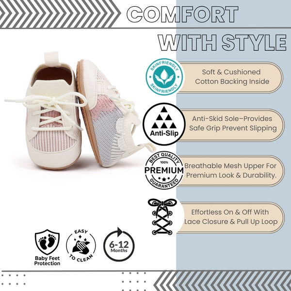 Baby Unisex Mesh Colorblock Lace-Up Booties (White)-BT5168