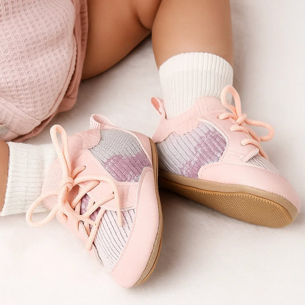 Baby Unisex Mesh Colorblock Lace-Up Booties (Pink)-BT5169