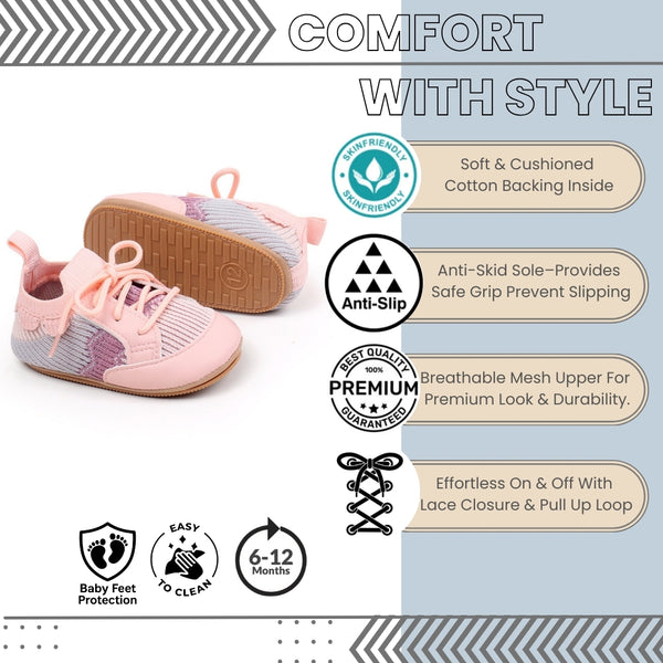 Baby Unisex Mesh Colorblock Lace-Up Booties (Pink)-BT5169