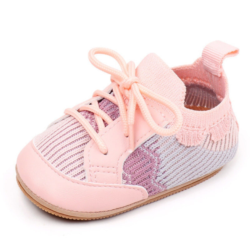 Baby Unisex Mesh Colorblock Lace-Up Booties (Pink)-BT5169