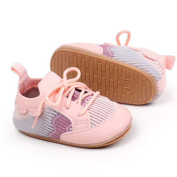 Baby Unisex Mesh Colorblock Lace-Up Booties (Pink)-BT5169