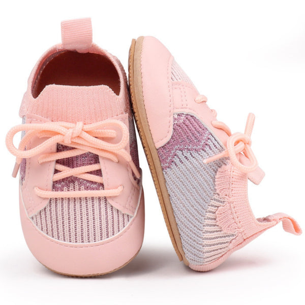 Baby Unisex Mesh Colorblock Lace-Up Booties (Pink)-BT5169