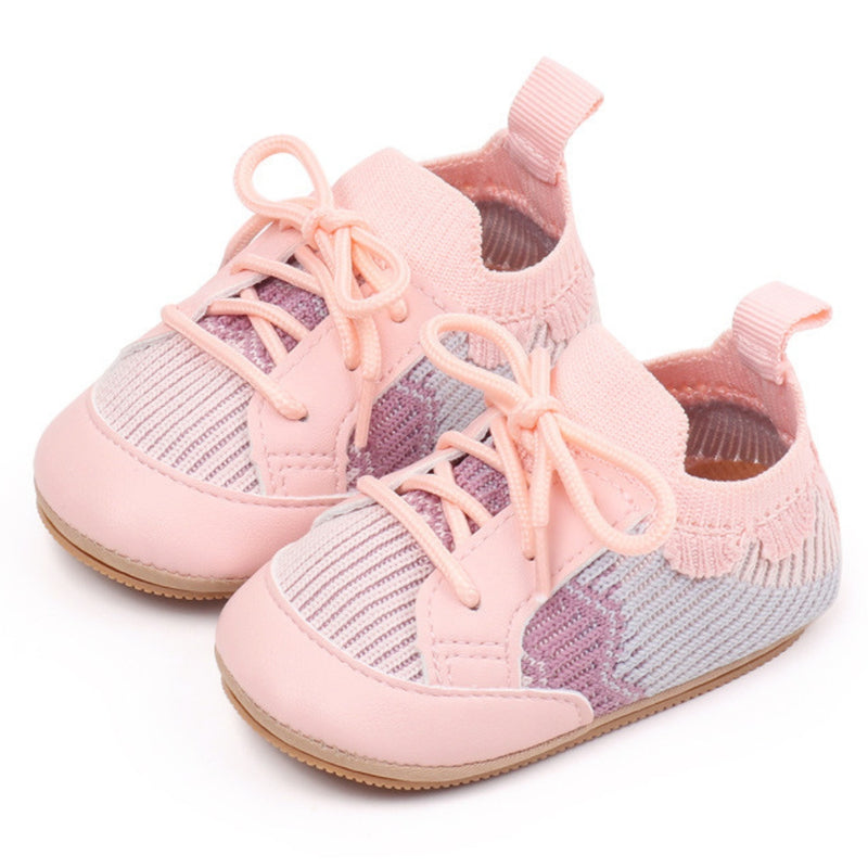 Baby Unisex Mesh Colorblock Lace-Up Booties (Pink)-BT5169