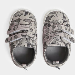 Baby Unisex Anti-Skid Dinosaur Canvas Double Velcro Shoe Booties (Grey)-BT5175