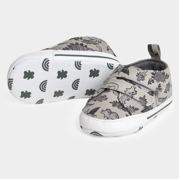 Baby Unisex Anti-Skid Dinosaur Canvas Double Velcro Shoe Booties (Grey)-BT5175