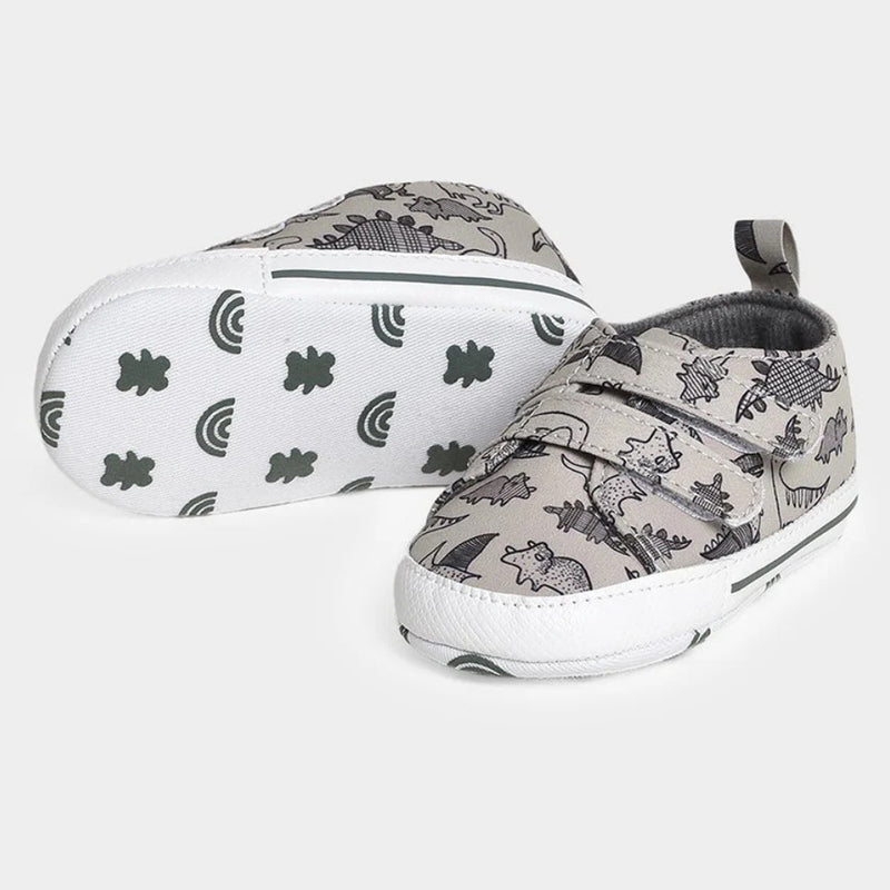 Baby Unisex Anti-Skid Dinosaur Canvas Double Velcro Shoe Booties (Grey)-BT5175