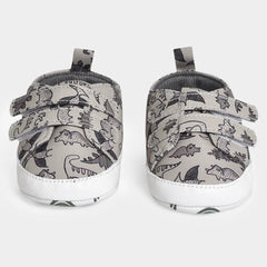 Baby Unisex Anti-Skid Dinosaur Canvas Double Velcro Shoe Booties (Grey)-BT5175