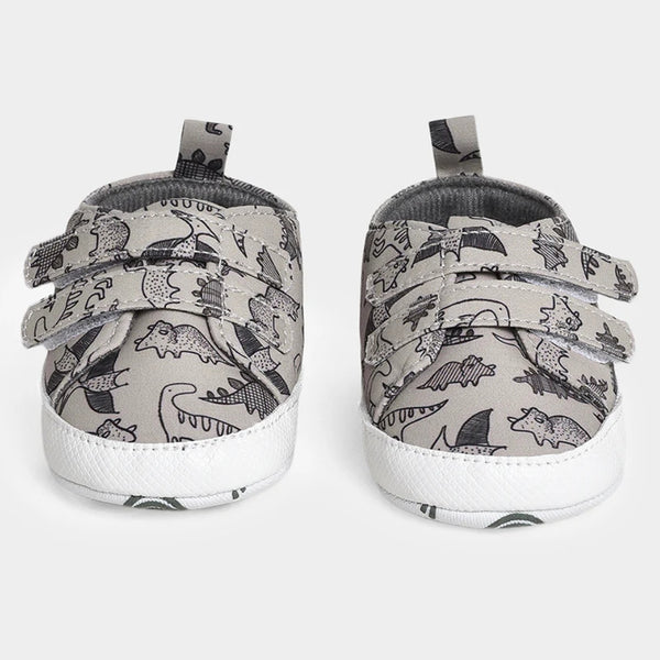 Baby Unisex Anti-Skid Dinosaur Canvas Double Velcro Shoe Booties (Grey)-BT5175