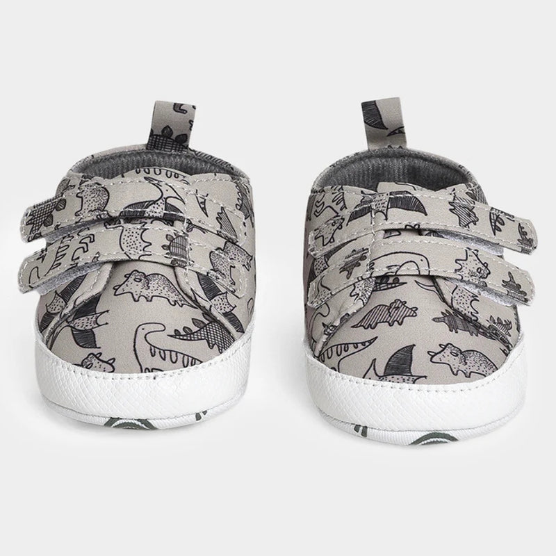 Baby Unisex Anti-Skid Dinosaur Canvas Double Velcro Shoe Booties (Grey)-BT5175