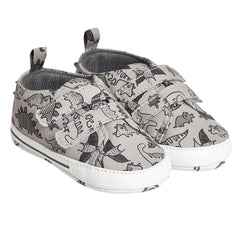Baby Unisex Anti-Skid Dinosaur Canvas Double Velcro Shoe Booties (Grey)-BT5175