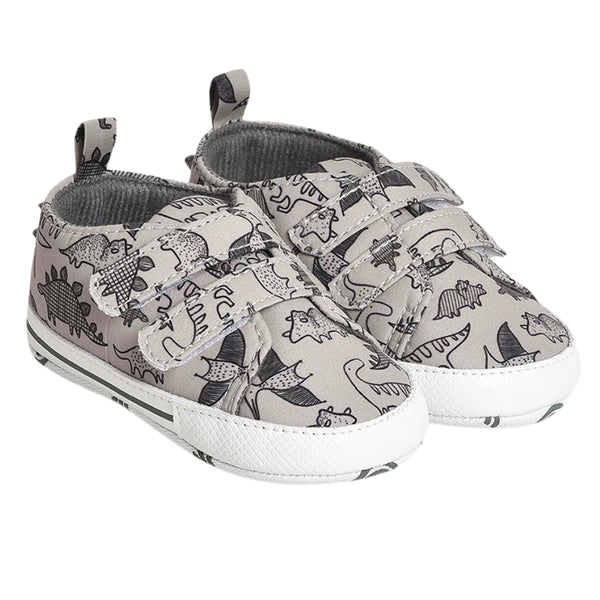Baby Unisex Anti-Skid Dinosaur Canvas Double Velcro Shoe Booties (Grey)-BT5175