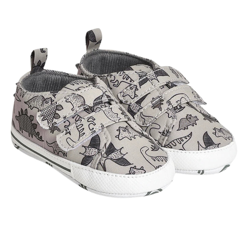 Baby Unisex Anti-Skid Dinosaur Canvas Double Velcro Shoe Booties (Grey)-BT5175