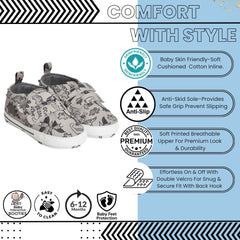 Baby Unisex Anti-Skid Dinosaur Canvas Double Velcro Shoe Booties (Grey)-BT5175