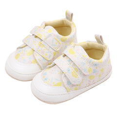 Baby Unisex Synthetic Floral Velcro Booties (Cream)-BT5176
