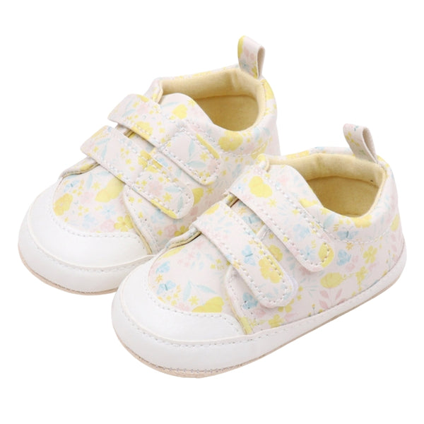 Baby Unisex Synthetic Floral Velcro Booties (Cream)-BT5176