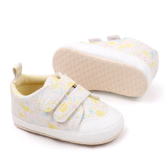 Baby Unisex Synthetic Floral Velcro Booties (Cream)-BT5176
