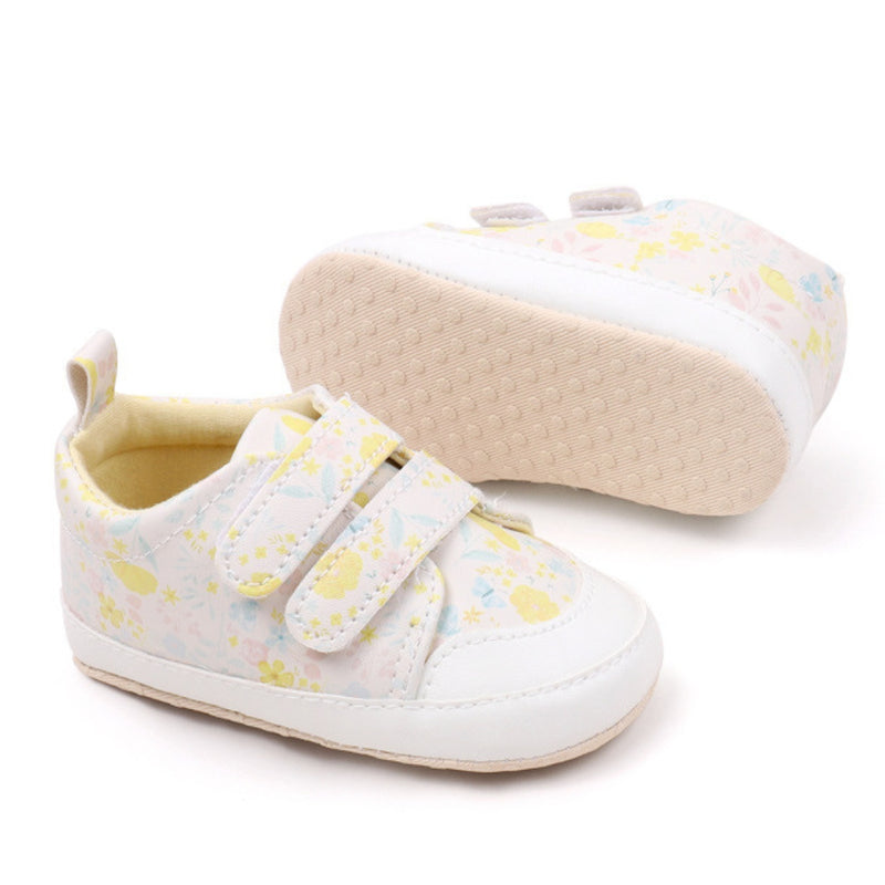 Baby Unisex Synthetic Floral Velcro Booties (Cream)-BT5176