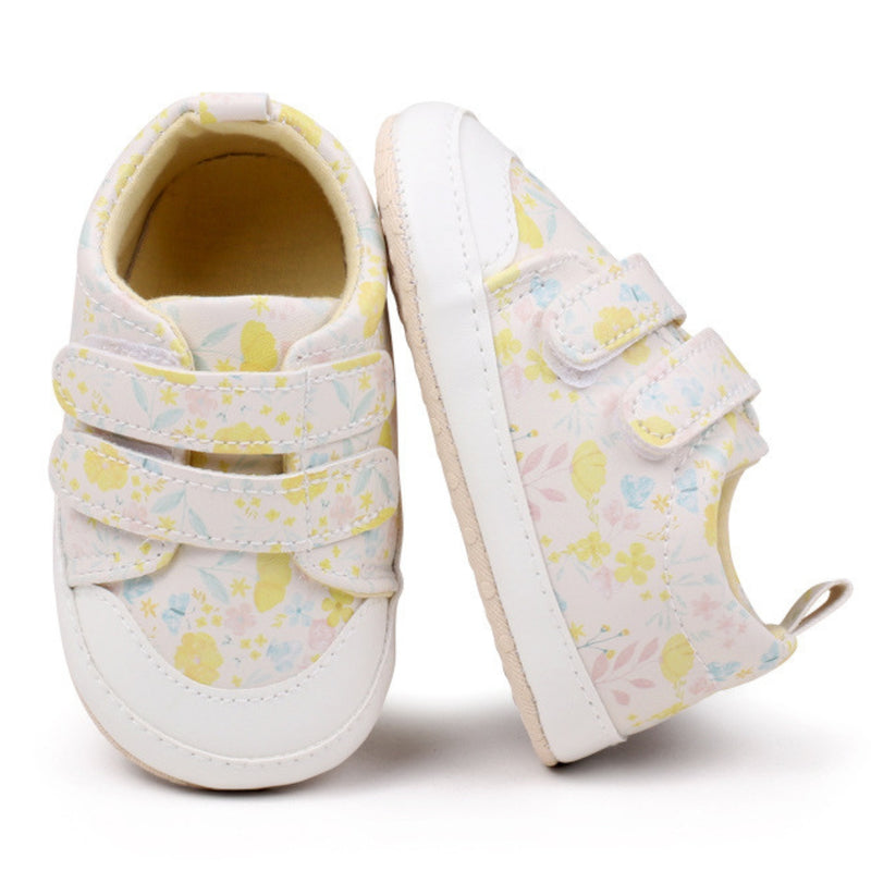 Baby Unisex Synthetic Floral Velcro Booties (Cream)-BT5176