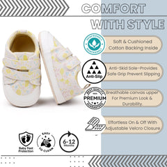 Baby Unisex Synthetic Floral Velcro Booties (Cream)-BT5176