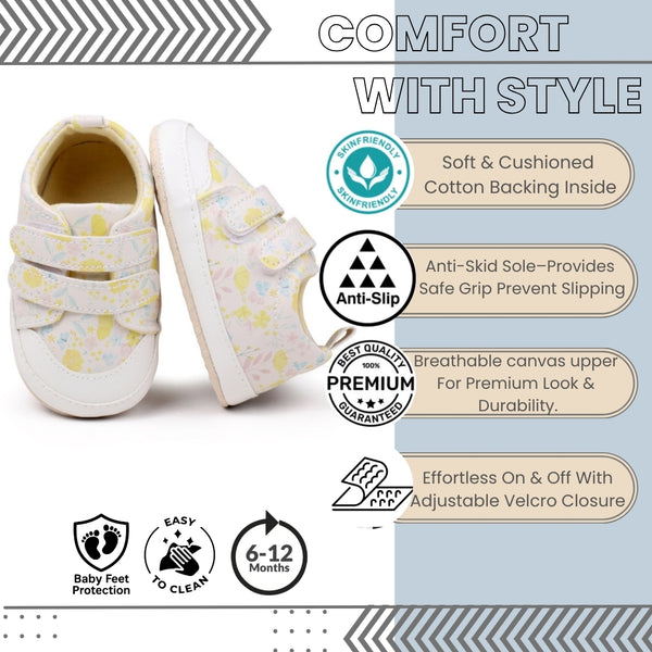 Baby Unisex Synthetic Floral Velcro Booties (Cream)-BT5176