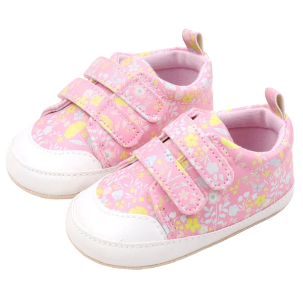 Baby Unisex Synthetic Floral Velcro Booties (Pink)-BT5177