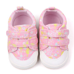 Baby Unisex Synthetic Floral Velcro Booties (Pink)-BT5177