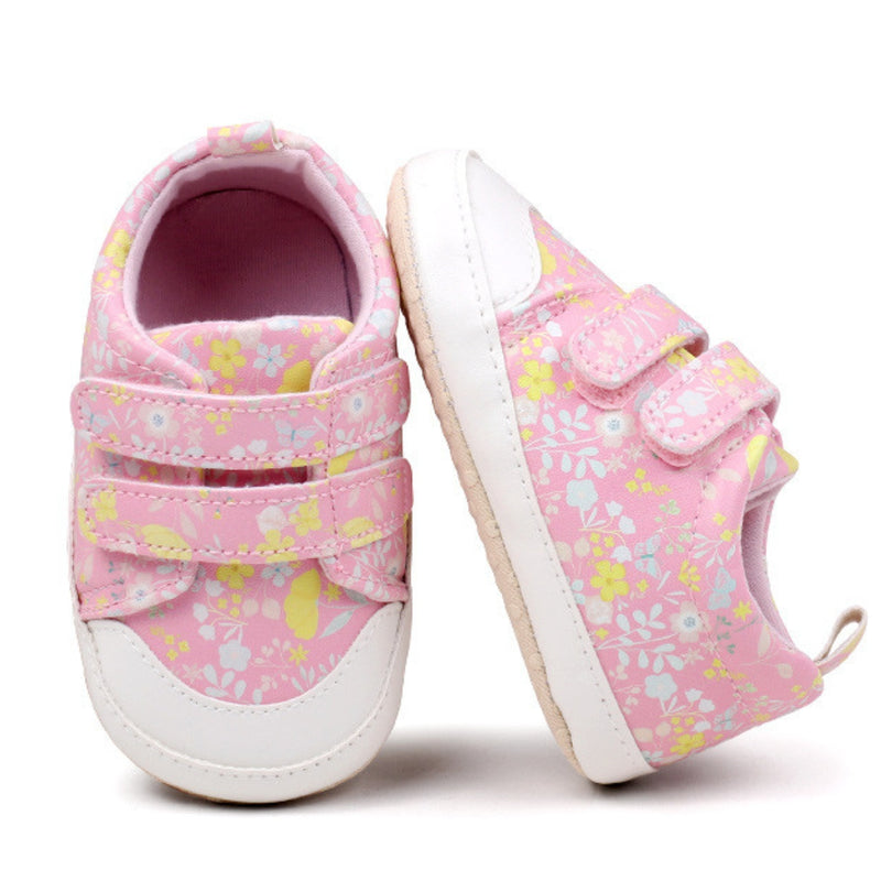 Baby Unisex Synthetic Floral Velcro Booties (Pink)-BT5177