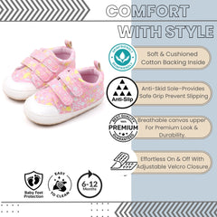 Baby Unisex Synthetic Floral Velcro Booties (Pink)-BT5177