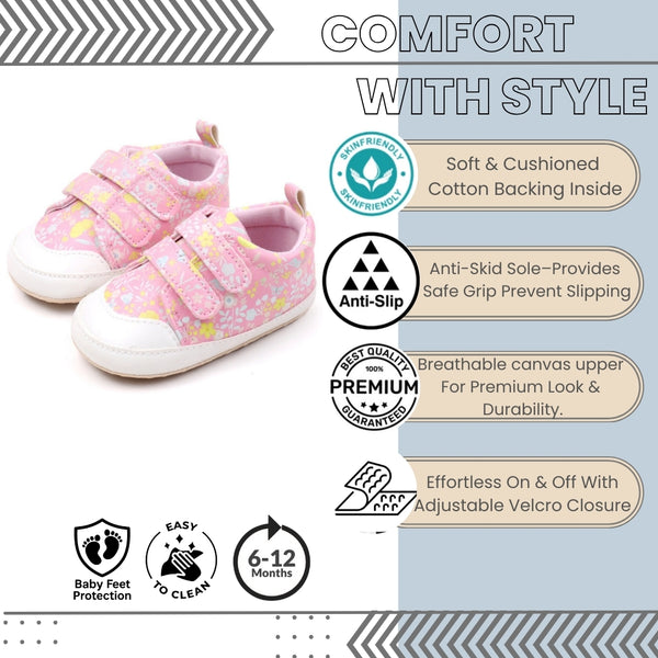 Baby Unisex Synthetic Floral Velcro Booties (Pink)-BT5177