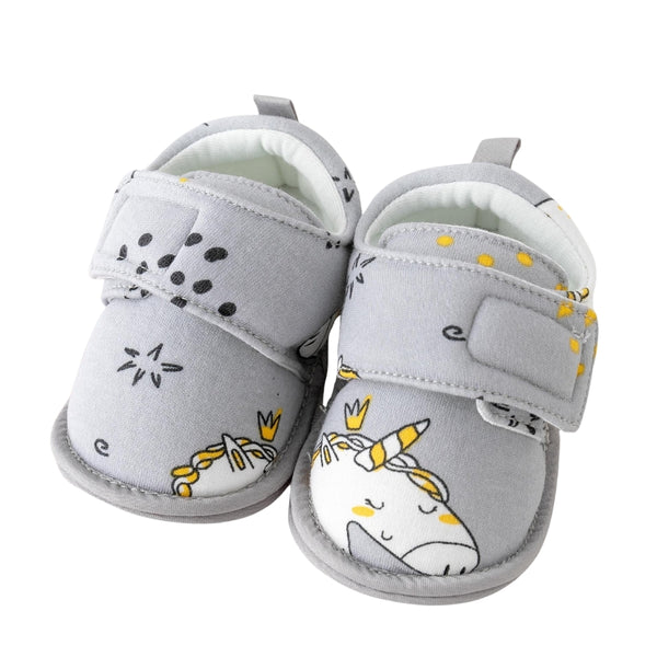 Baby Unisex Cotton Printed Velcro Booties (Grey)-BT5178
