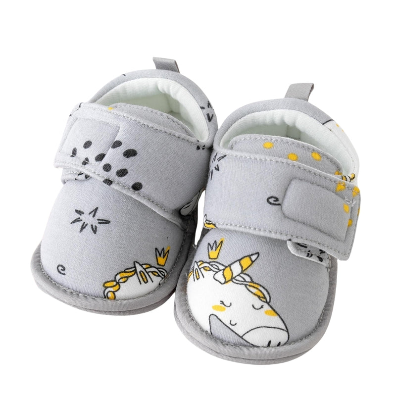 Baby Unisex Cotton Printed Velcro Booties (Grey)-BT5178