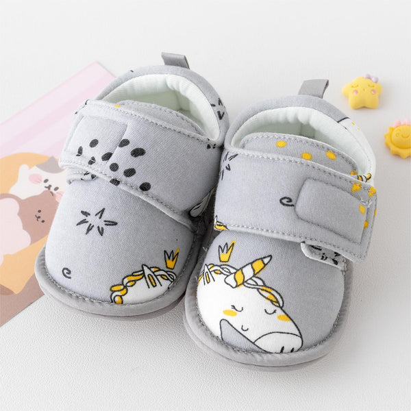 Baby Unisex Cotton Printed Velcro Booties (Grey)-BT5178