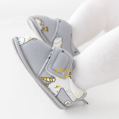 Baby Unisex Cotton Printed Velcro Booties (Grey)-BT5178