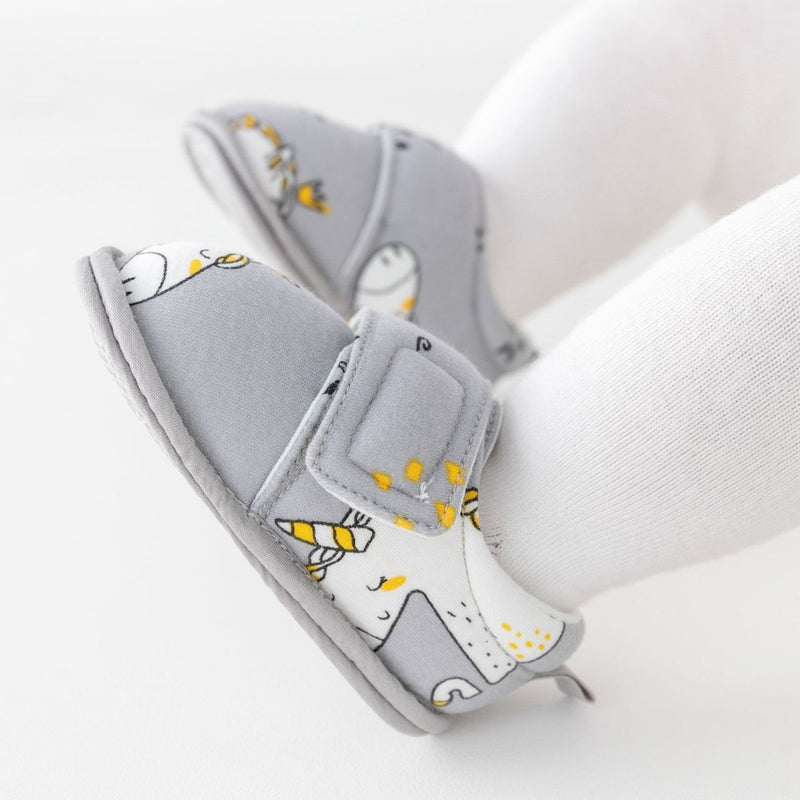 Baby Unisex Cotton Printed Velcro Booties (Grey)-BT5178