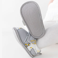 Baby Unisex Cotton Printed Velcro Booties (Grey)-BT5178