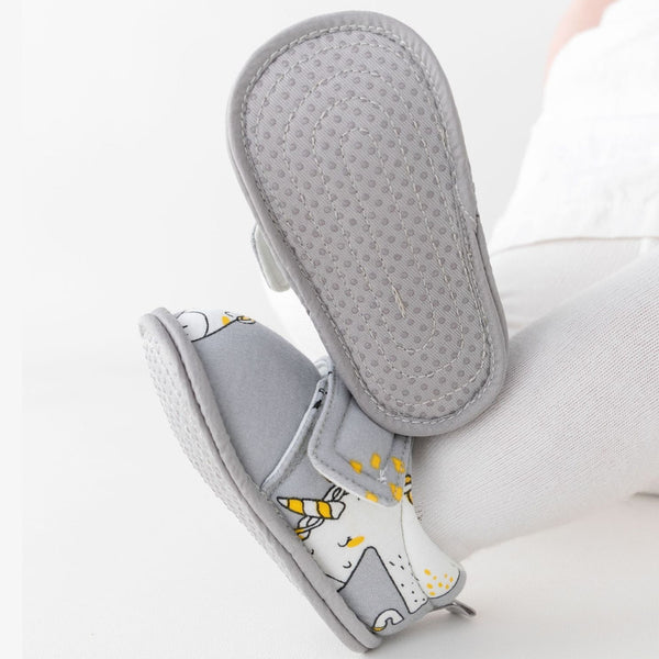 Baby Unisex Cotton Printed Velcro Booties (Grey)-BT5178