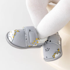 Baby Unisex Cotton Printed Velcro Booties (Grey)-BT5178
