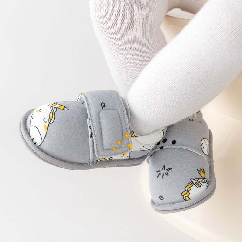 Baby Unisex Cotton Printed Velcro Booties (Grey)-BT5178