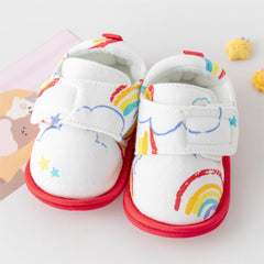 Baby Unisex Cotton Printed Velcro Booties (White,Red)-BT5179