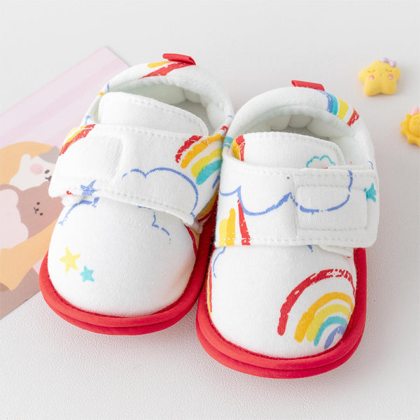 Baby Unisex Cotton Printed Velcro Booties (White,Red)-BT5179